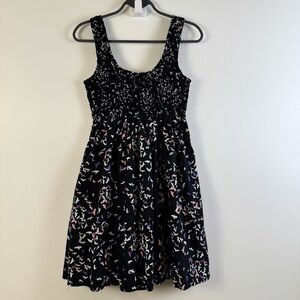 NWT H&M Black Floral Smocked Sundress Size 6 Cotton Floral Birds Cottagecore